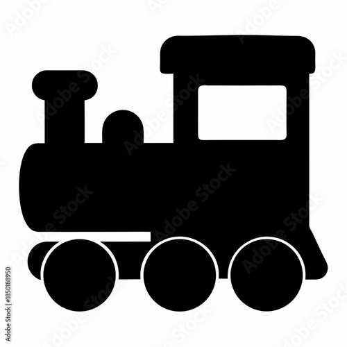 Stylized Black and White Silhouette of a Simple Toy Steam Engine Train