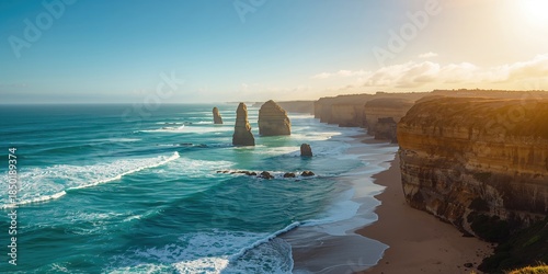 Fototapeta Naklejka Na Ścianę i Meble -  Vivid blue ocean and white surf along Australias coast, suitable for editorial header backgrounds