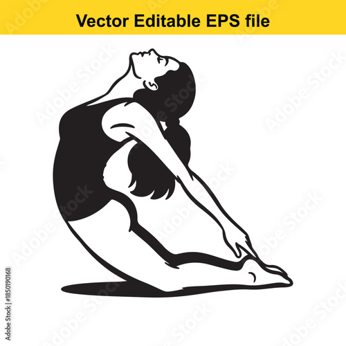  black and white vector illustration of a woman in a yoga pose isolated on white background