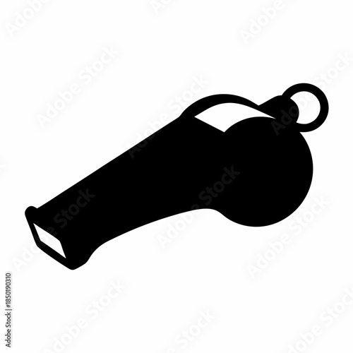 Whistle Silhouette Sports Referee Signal Icon- Black silhouette of a whistle symbolizing sports officiating, signaling, alerts, coaching, and sound warning concepts in a simple graphic style