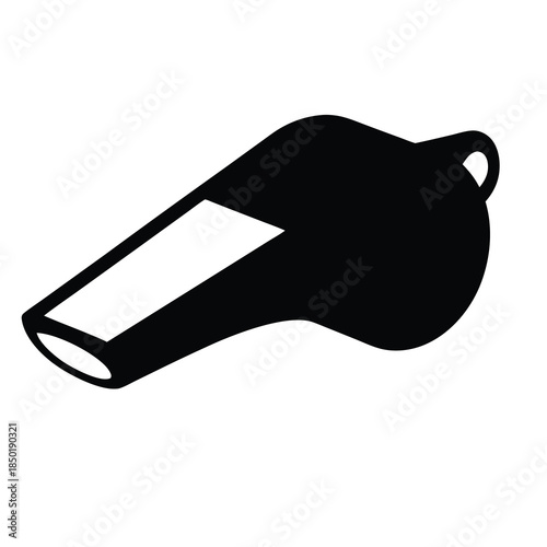 Whistle Silhouette Sports Referee Signal Icon- Black silhouette of a whistle symbolizing sports officiating, signaling, alerts, coaching, and sound warning concepts in a simple graphic style