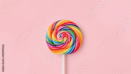 Assorted rainbow lollipops on pink background for children's party decoration