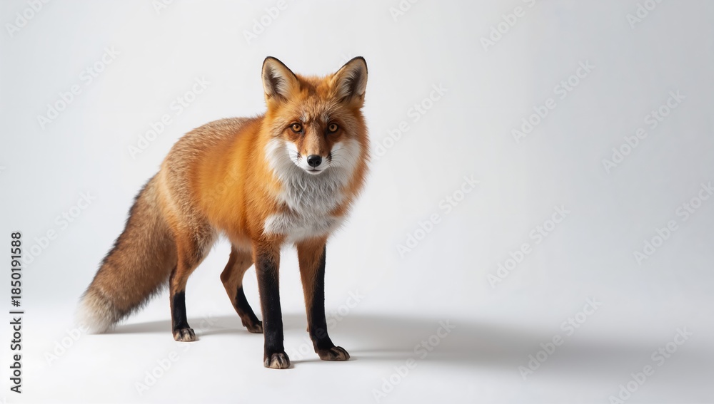Naklejka premium Red fox with a white backdrop, highlighting natural habitat preservation