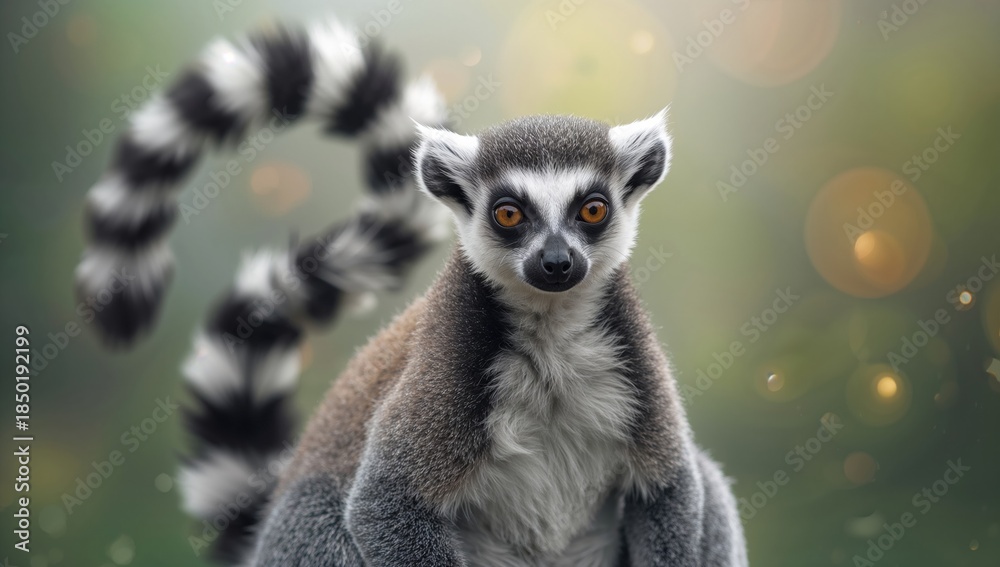 Obraz premium Lemur with distinctive ringed tail sitting alert in forest environment, focusing on animal behavior, World Wildlife Day