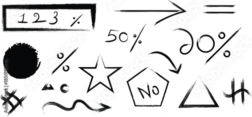 Hand drawn mathematical and symbolic doodles on a white background