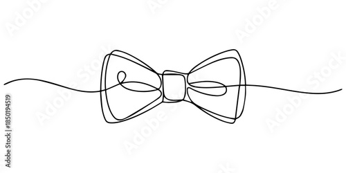 Gift Bow Ribbon one continuous line drawing vector illustration, Continuous line drawing of a bow isolated on minimalist contour art for gift, present, ribbon, decoration and design, One line of bow