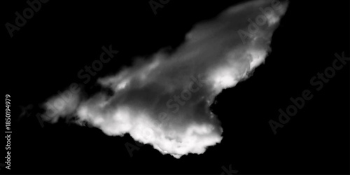 white Clouds on black background. Explosion smoke cloud. Isolated on transparent background. Voluminous swirling smoke cloud billows and curls in the darkness, creating an abstract and dynamic visual.