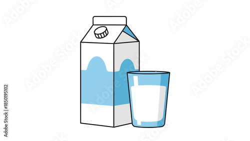 Illustration of a milk carton and a glass of white liquid