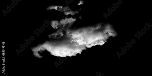 white Clouds on black background. Explosion smoke cloud. Isolated on transparent background. Voluminous swirling smoke cloud billows and curls in the darkness, creating an abstract and dynamic visual.
