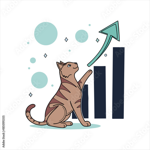 Cute cartoon cat on a roof playing with a mouse and a friendly dog nearby