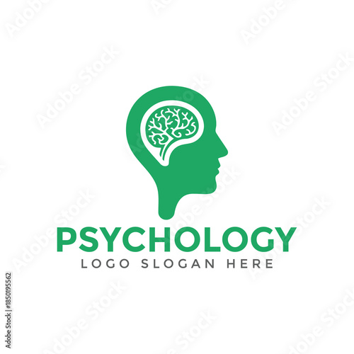 Psychology Logo Template Green Head Brain Icon Mental Health Symbol