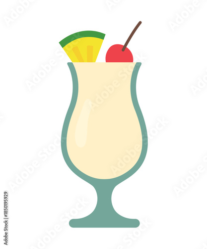 Fresh cold tropical cocktail drink in a glass with ice and citrus fruit slices of lemon lime and kiwi served as a sweet refreshment on a white isolated background