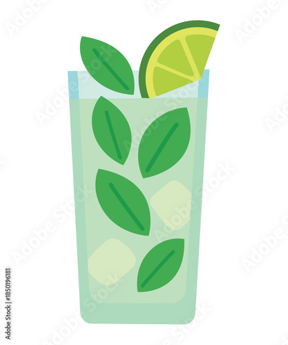 Mojito summer refreshing cocktail with ice lime and mint vector.