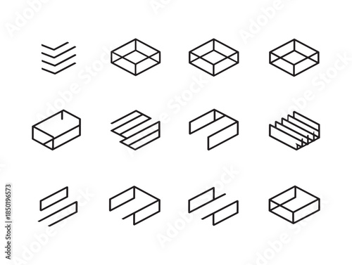Isometric and oblique drawing projections with various 3d box representations