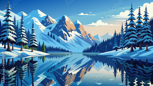 Peaceful winter scene at Lake Eibsee featuring evergreen pine trees reflected perfectly in icy water, capturing the quiet beauty of the Bavarian Alps during the cold season