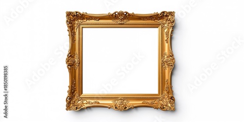 Isolated golden frame on plain backdrop used for graphic design or branding