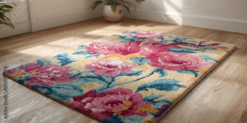 Wool area rug featuring floral motifs, designed for home decor and craftsmanship, World Environment Day