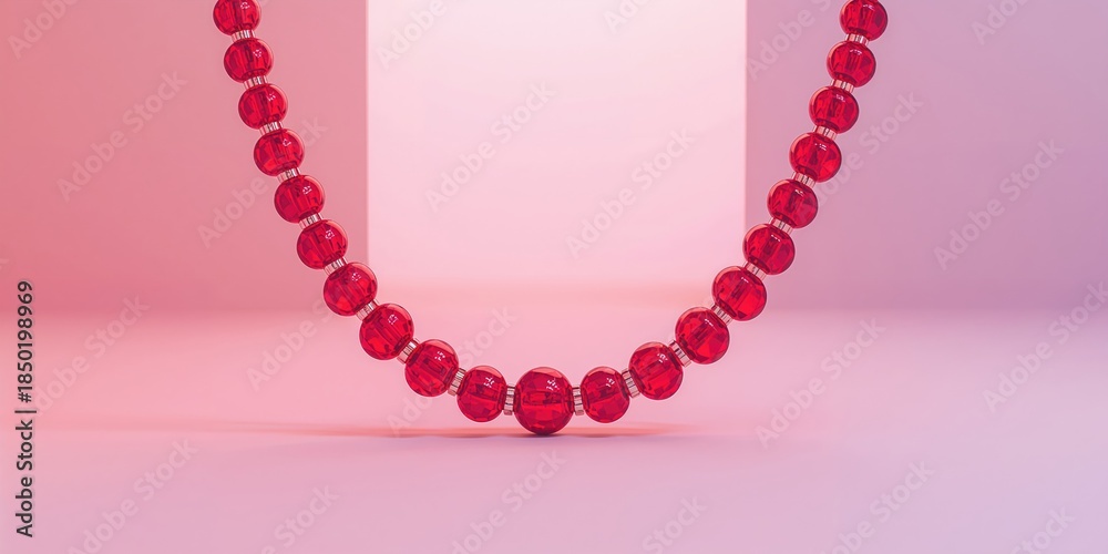 Obraz premium Red bead chain linked with steel rod on a floor surface, highlighting maintenance and material integrity