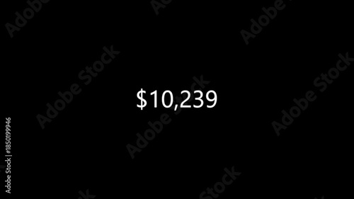 Abstract dollars counter from 0-20,000$ profit income on black background. Animation business and Finance footage concept. Rich decorated dollar counter, Count-up US dollar animation.
