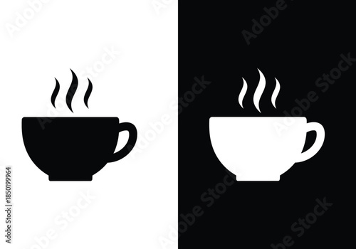 Hot cup of coffee illustration in black and white
