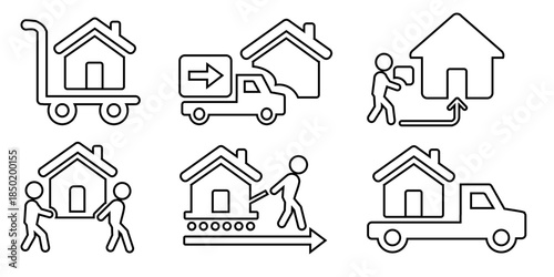 set of  Moving house and relocation editable stroke icons with containing house transport and home delivery  etc Solid vector icon symbol illustration