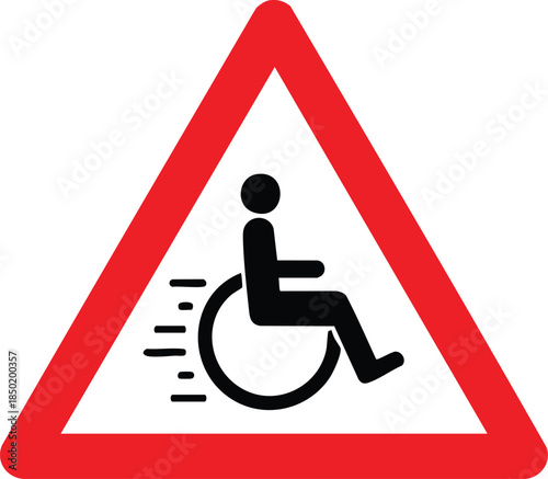 Wheelchair Users Warning Road Sign Symbol Indicating Disabled Pedestrian Safety