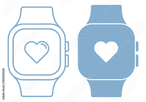Vector illustration of smartwatch with heart rate symbol in blue