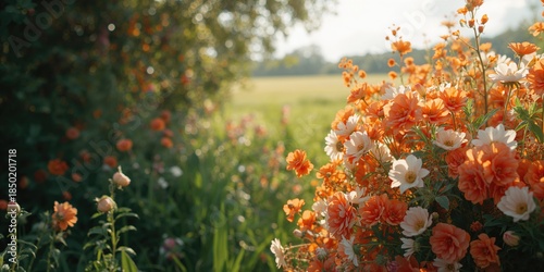 Natural floral display featuring orange and white blossoms, suited for botanical backgrounds
