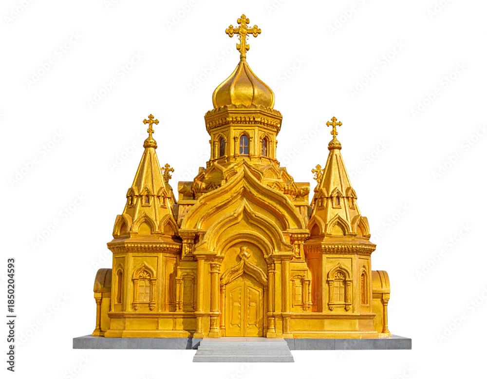Fototapeta premium Ornate Golden Church Icon with Intricate Details Isolated on White