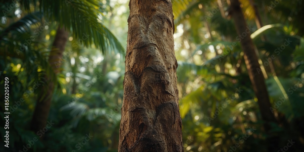 Fototapeta premium Embossed tree bark on a palm trunk highlighting weathered surface and age, ideal for nature-themed layouts