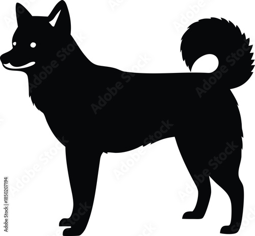Friendly shiba inu dog silhouette with distinctive eyes and mouth standing alertly and confidently