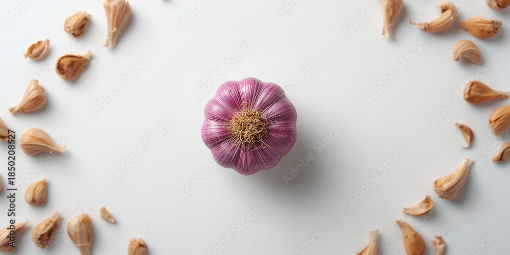 Obraz premium Garlic spice powder in a container, common in seasoning blends, textures and patterns, International Culinary Day