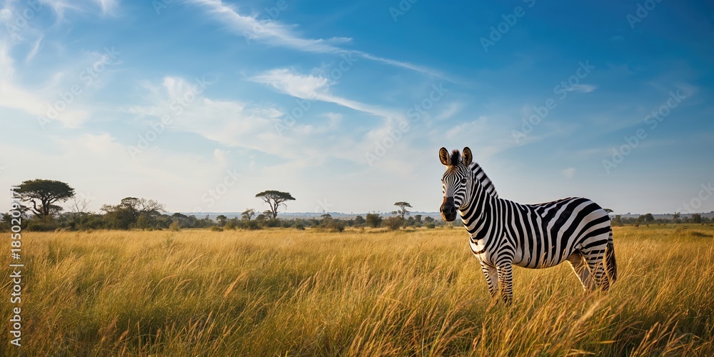Obraz premium Zebra grazing in the South African savannah, wildlife conservation awareness
