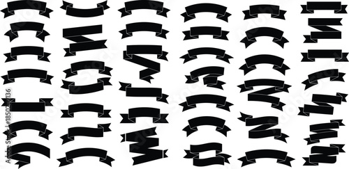 Decorative ribbons banner silhouette set for promotion, scroll design elements, and sale announcement