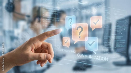 Customer service representative interacting with futuristic interface