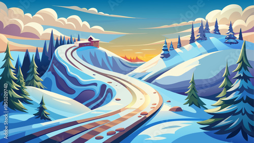 Winter landscape with snow covered hills