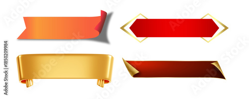 A collection of colorful geometric and shiny ribbon banners for web design and promotions