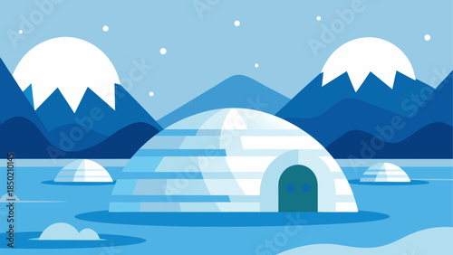 Igloo landscape with mountains and snow