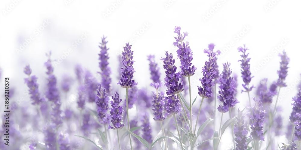Fototapeta premium Lavender flowers set against a clean white surface, used for floral pattern or decorative purposes