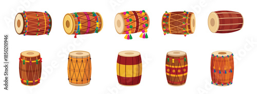 Traditional Indian Dhol Drum Set for Festival and Cultural Designs