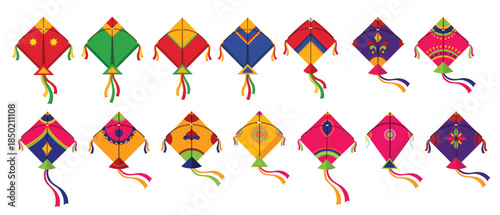 Colorful Indian festival kite set for Makar Sankranti celebration