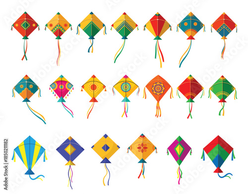 Colorful Indian festival kite set for Makar Sankranti celebration