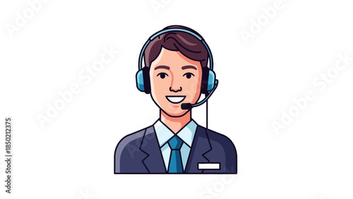 Pixelated illustration of a smiling male customer service agent wearing a headset