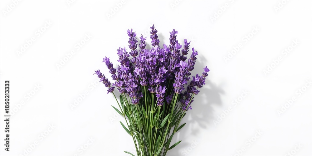 Fototapeta premium Lavender blossoms in violet hue isolated on white for botanical layouts