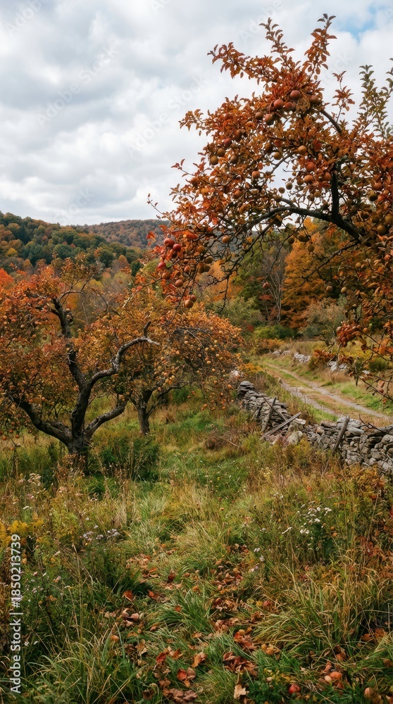 Naklejka premium Autumn Landscape with Colorful Trees and Scenic Mountain View