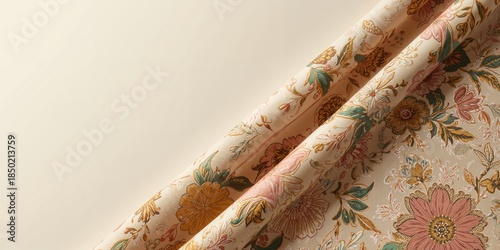 Batik fabric with intricate motifs serving as a background for editorial or graphic design purposes