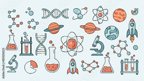 Science and Discovery Icons Chemistry, Space, and Biology