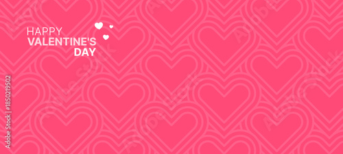 Happy Valentines Day greeting with repeating heart pattern background for digital card, banner, poster, or social media design material.