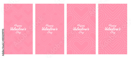 Set of four pink Valentines Day story banners with heart pattern and greeting text for social media or digital advertising.