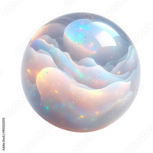 Iridescent opal gemstone with colorful swirls on transparent background